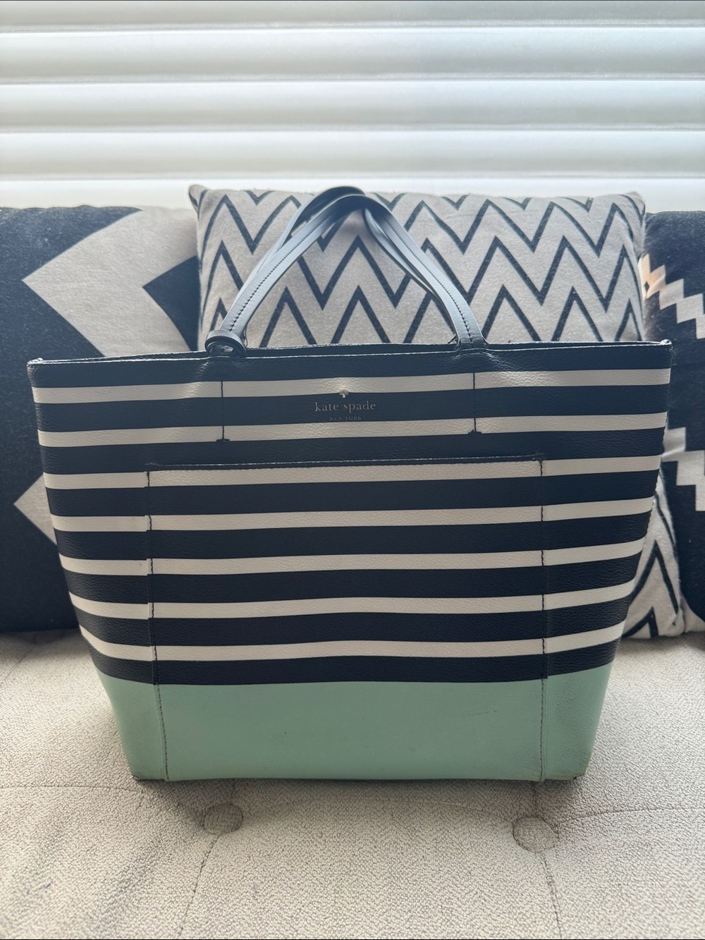 Kate Spade New York Striped Mint Colorblock Tote Work Bag